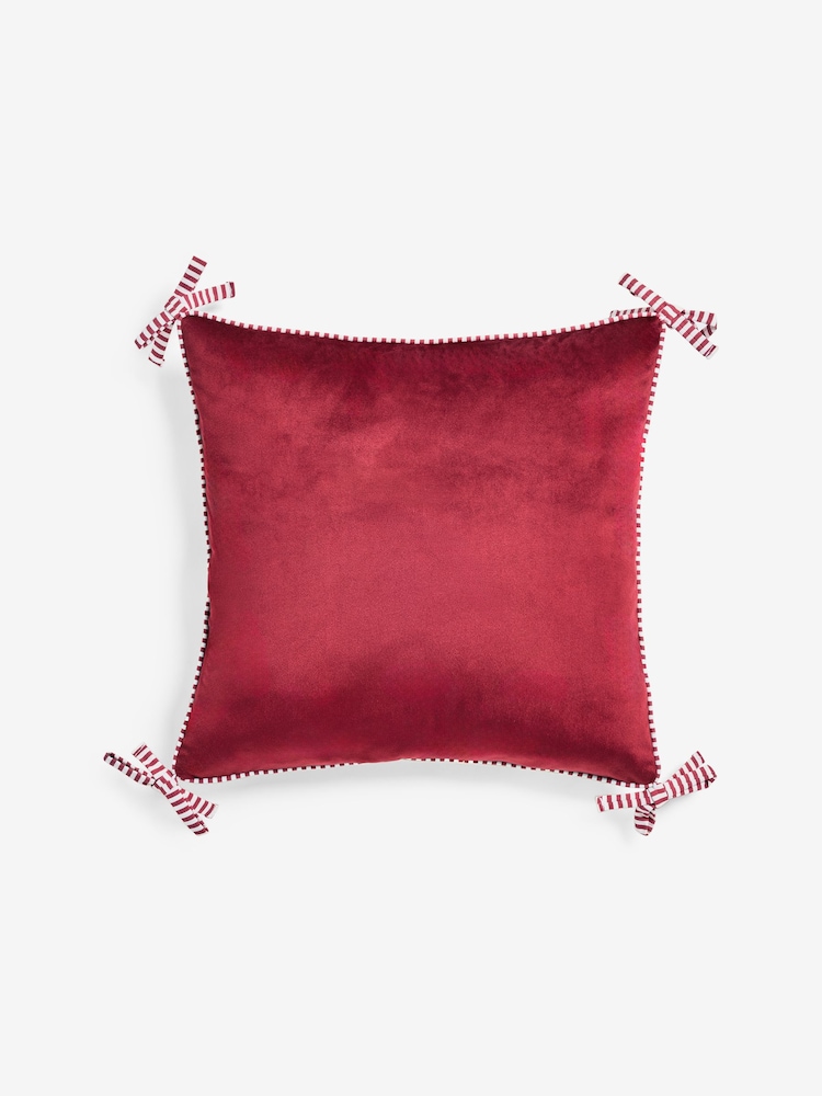 Red 50 x 50cm Bow Reversible Velvet Cushions - Image 2 of 5