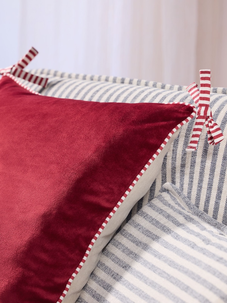 Red 50 x 50cm Bow Reversible Velvet Cushions - Image 5 of 5