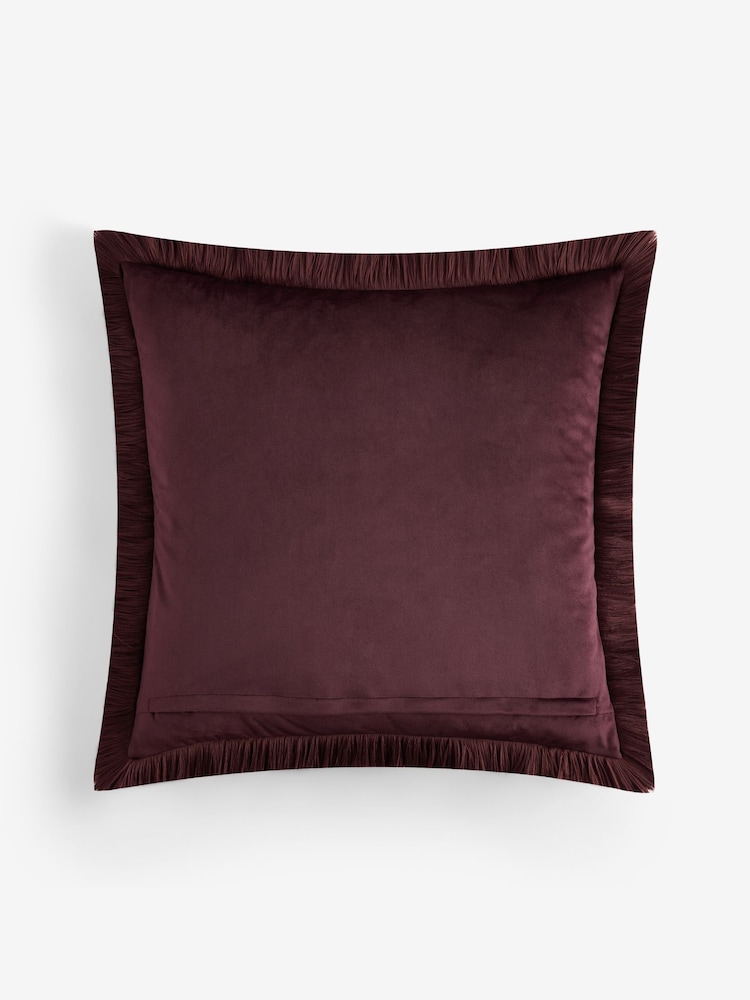 Plum Purple Weave Chenille 50 x 50cm Fringe Cushion - Image 2 of 2 Plum Purple Weave Chenille 50 x 50cm Fringe Cushion - Image 2 of 2