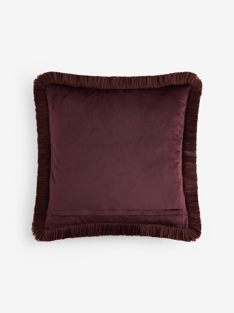 Plum Purple Weave Chenille 50 x 50cm Fringe Cushion - Image 4 of 4 Plum Purple Weave Chenille 50 x 50cm Fringe Cushion - Image 4 of 4