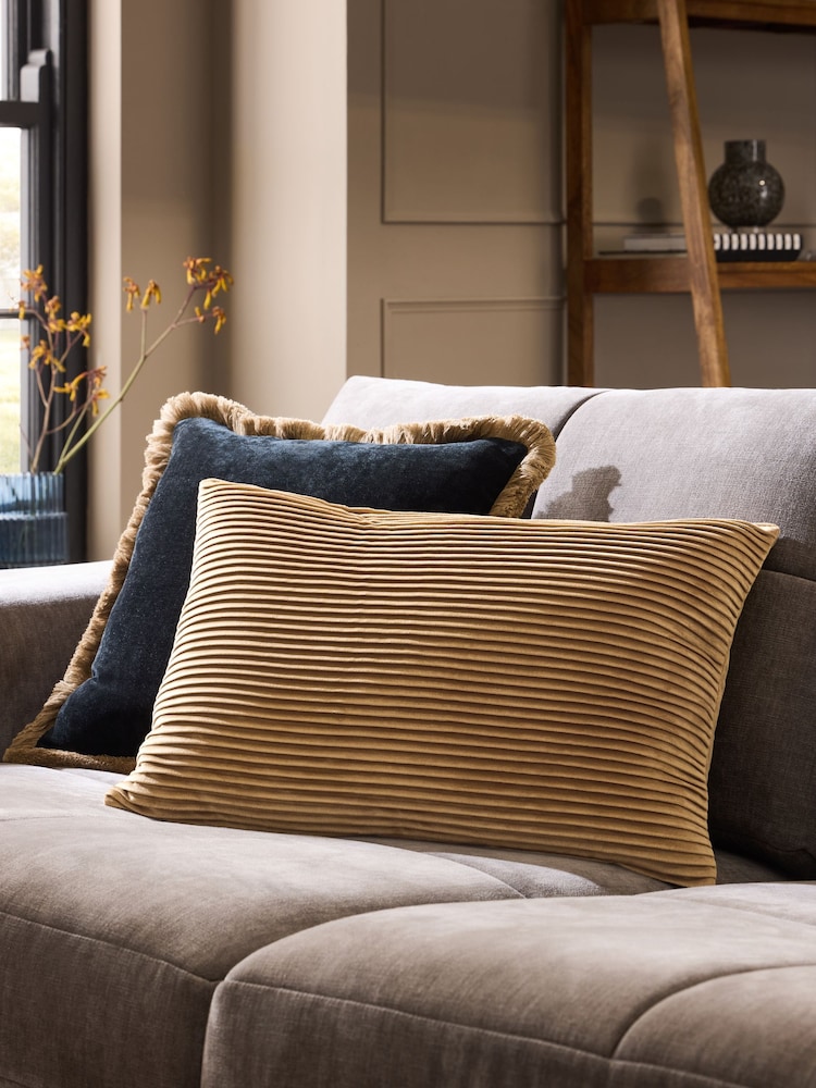 Gold 40 x 59cm Velvet Pleat Cushion - Image 1 of 4