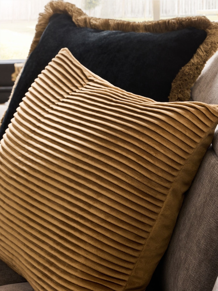Gold 40 x 59cm Velvet Pleat Cushion - Image 2 of 4