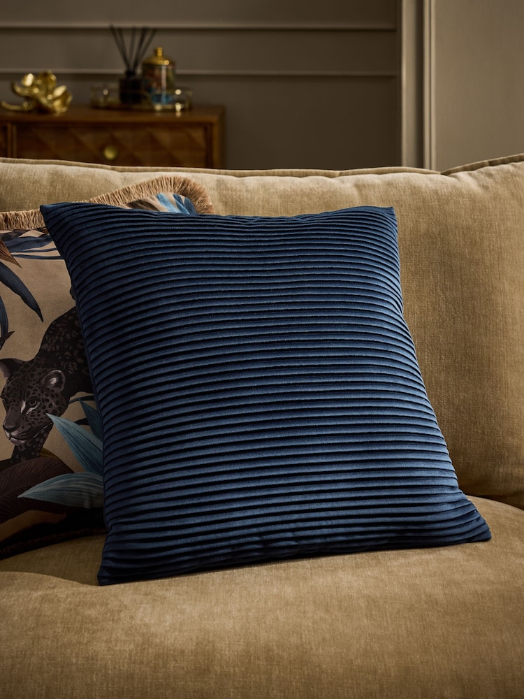 Navy 50 x 50cm Velvet Pleat Cushion - Image 1 of 4 Navy 50 x 50cm Velvet Pleat Cushion - Image 1 of 4