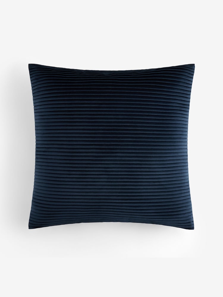 Navy 50 x 50cm Velvet Pleat Cushion - Image 2 of 4 Navy 50 x 50cm Velvet Pleat Cushion - Image 2 of 4