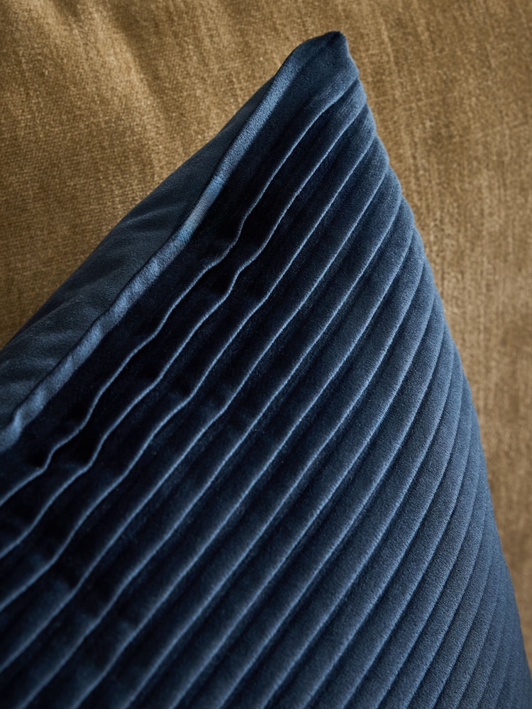 Navy 50 x 50cm Velvet Pleat Cushion - Image 4 of 4 Navy 50 x 50cm Velvet Pleat Cushion - Image 4 of 4