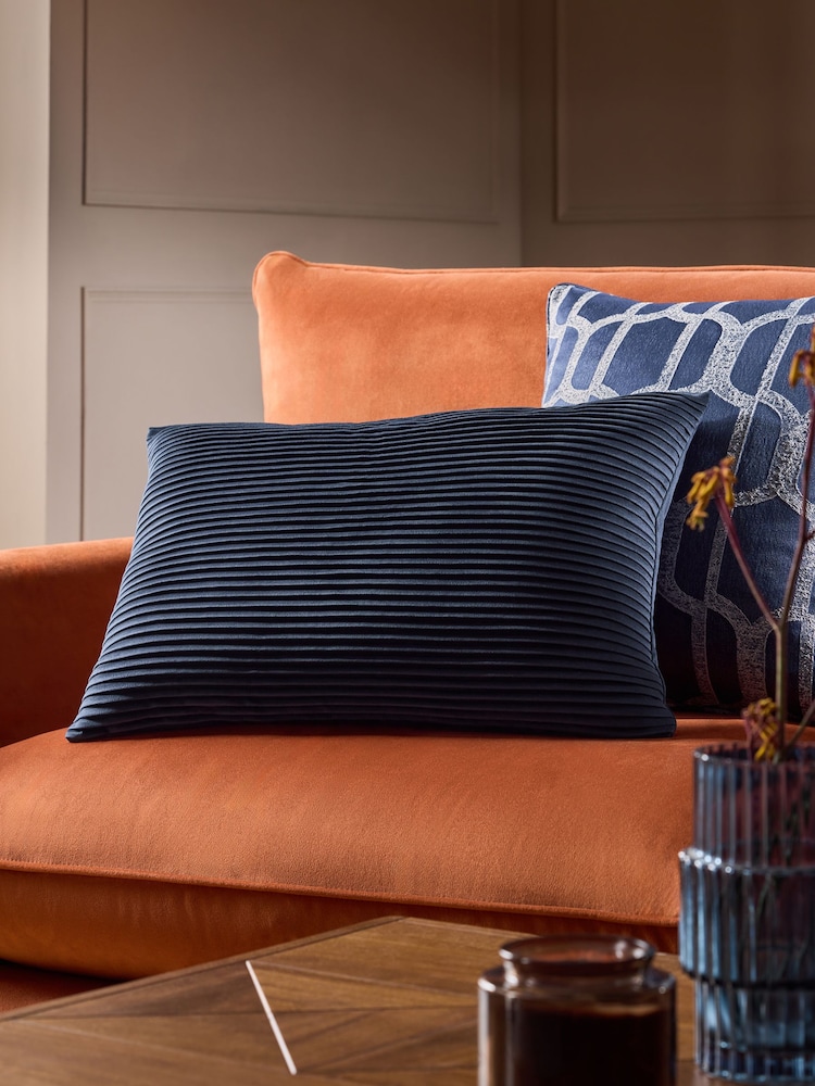 Navy 40 x 59cm Velvet Pleat Cushion - Image 1 of 4