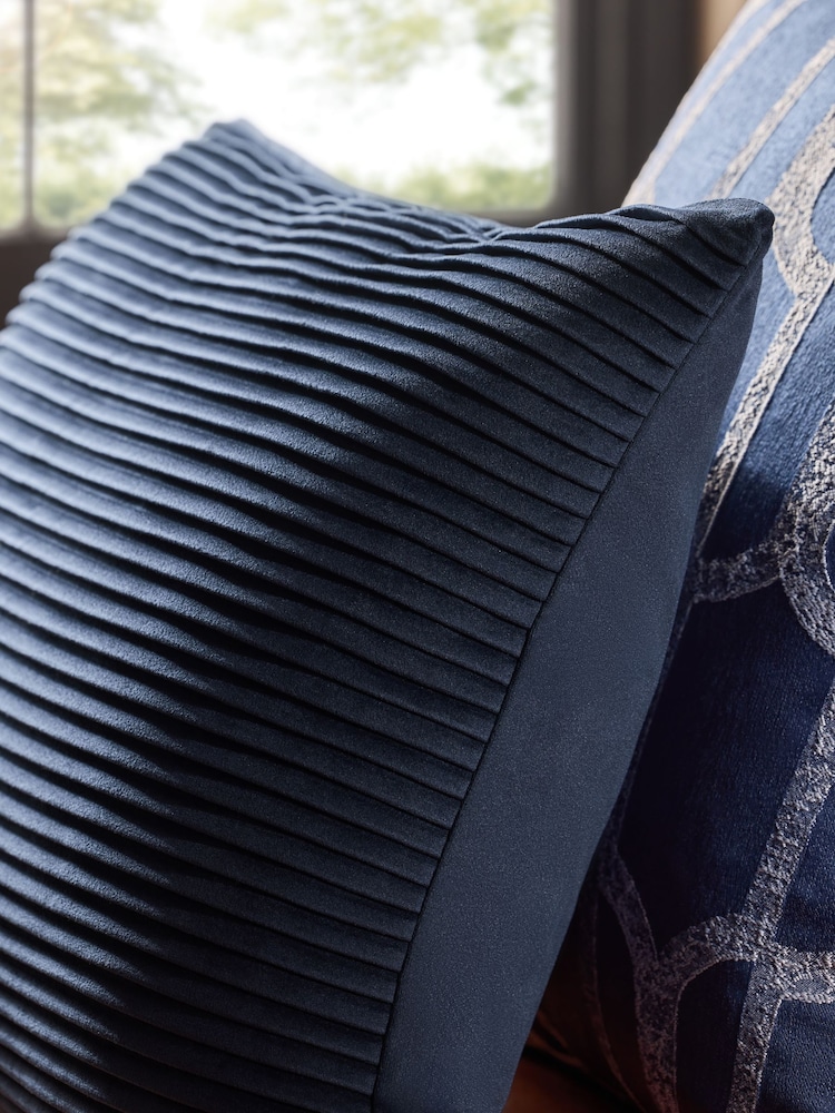 Navy 40 x 59cm Velvet Pleat Cushion - Image 2 of 4