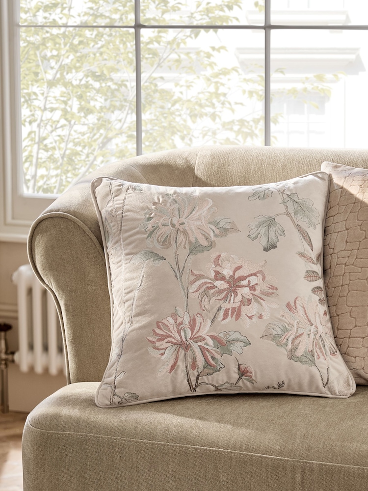 Green 43x43 Antoinette Embroidered Floral Cushion - Image 2 of 7