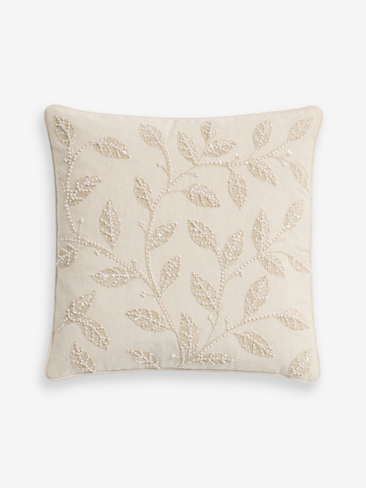 Natural Embellished Leaf 35 X 35cm Cushion - Image 2 of 4 Natural Embellished Leaf 35 X 35cm Cushion - Image 2 of 4
