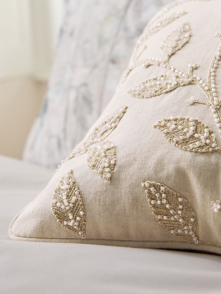 Natural Embellished Leaf 35 X 35cm Cushion - Image 4 of 4 Natural Embellished Leaf 35 X 35cm Cushion - Image 4 of 4