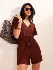 Friends Like These Rust Red Textured Bead Detail Playsuit - Image 1 of 4