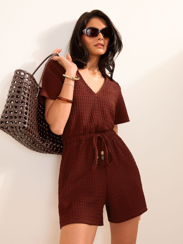 Friends Like These Rust Red Textured Bead Detail Playsuit - Image 1 of 4