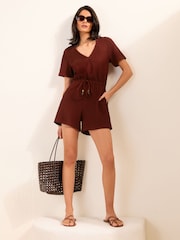 Friends Like These Rust Red Textured Bead Detail Playsuit - Image 3 of 4