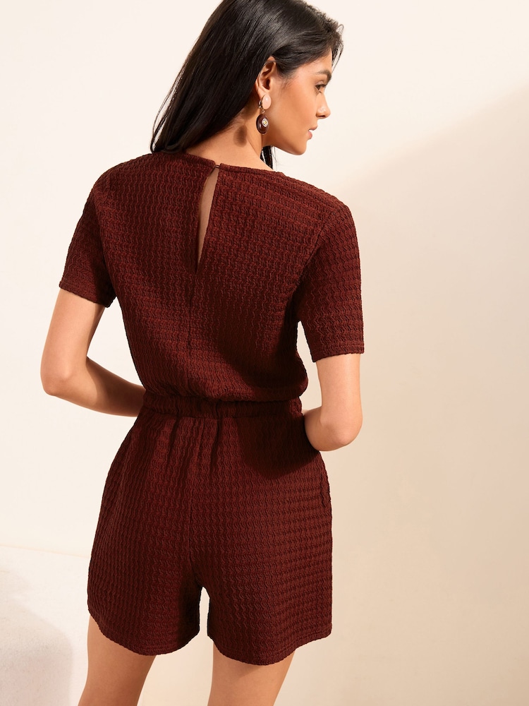 Friends Like These Rust Red Textured Bead Detail Playsuit - Image 4 of 4