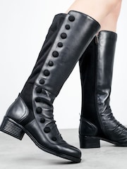 Moda in Pelle Black Riyla Long Boots With Side Button Detail - Image 5 of 5