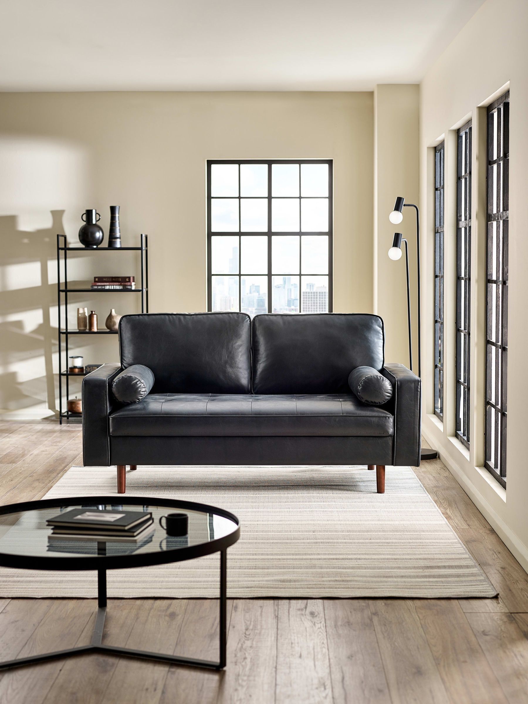 Julian Bowen Unisex Black Henley Faux Leather 3 Seater Sofa - Image 2
