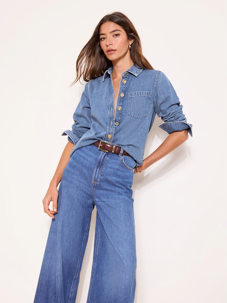 Lipsy Mid Wash Blue Utility Lightweight Denim Shirt - Image 1 of 5