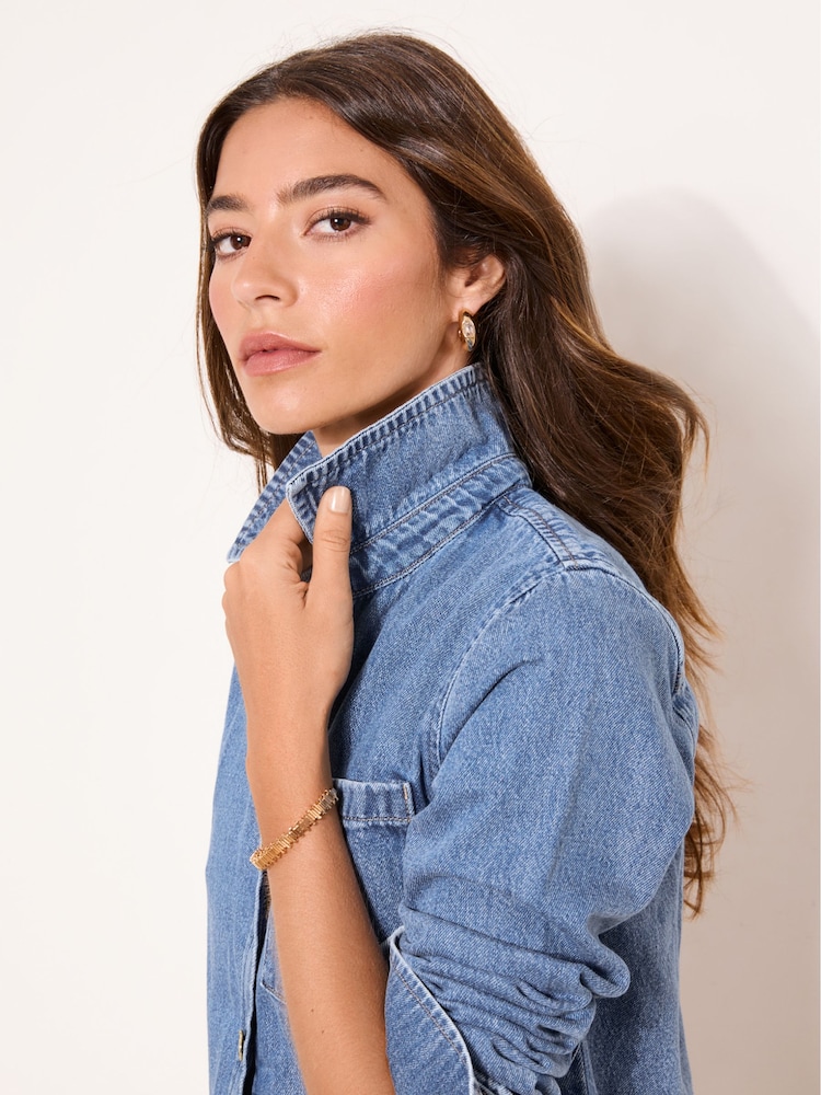 Lipsy Mid Wash Blue Utility Lightweight Denim Shirt - Image 2 of 5