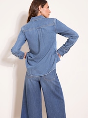 Lipsy Mid Wash Blue Utility Lightweight Denim Shirt - Image 5 of 5