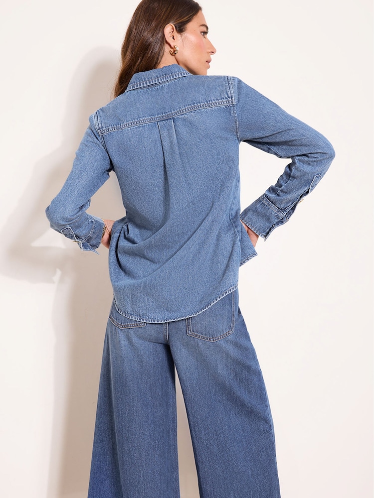 Lipsy Mid Wash Blue Utility Lightweight Denim Shirt - Image 5 of 5