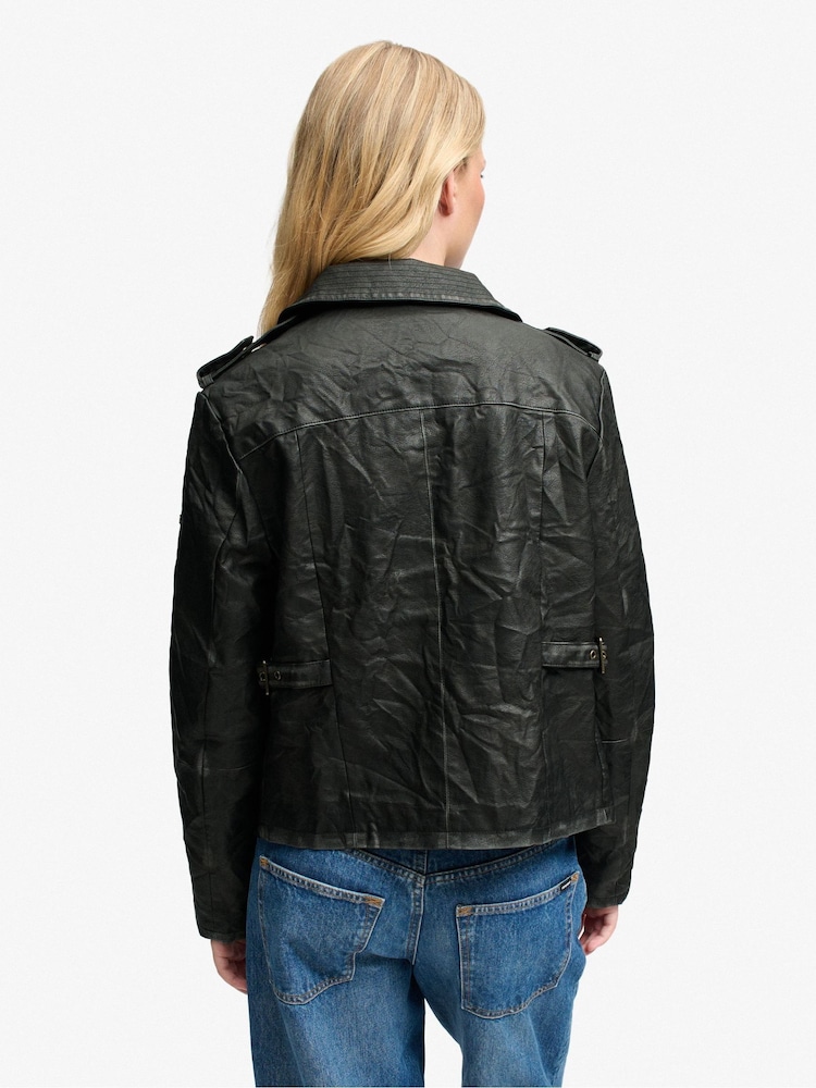 Superdry Black Leather Jacket - Image 2 of 8 Superdry Black Leather Jacket - Image 2 of 8