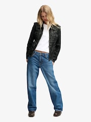 Superdry Black Leather Jacket - Image 3 of 8