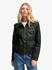 Superdry Black Leather Jacket - Image 5 of 8