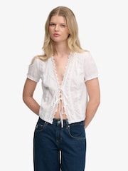 Superdry White White V-Neck Lace Blouse - Image 1 of 5