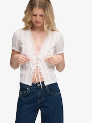 Superdry White White V-Neck Lace Blouse - Image 3 of 5