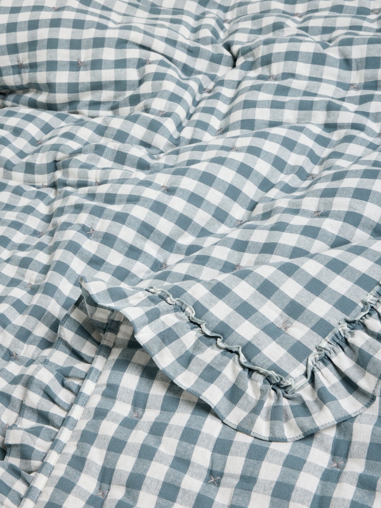 Blue Gingham Brushed ruffle Bedspread - Image 6 of 6 Blue Gingham Brushed ruffle Bedspread - Image 6 of 6