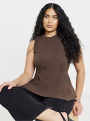 Simply Be Brown Stretch Fit And Flare Top - Image 1 of 5