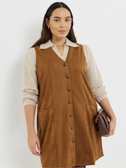 Simply Be Brown Suedette Button Through A Line Dress - Image 1 of 4