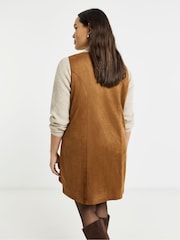 Simply Be Brown Suedette Button Through A Line Dress - Image 2 of 4