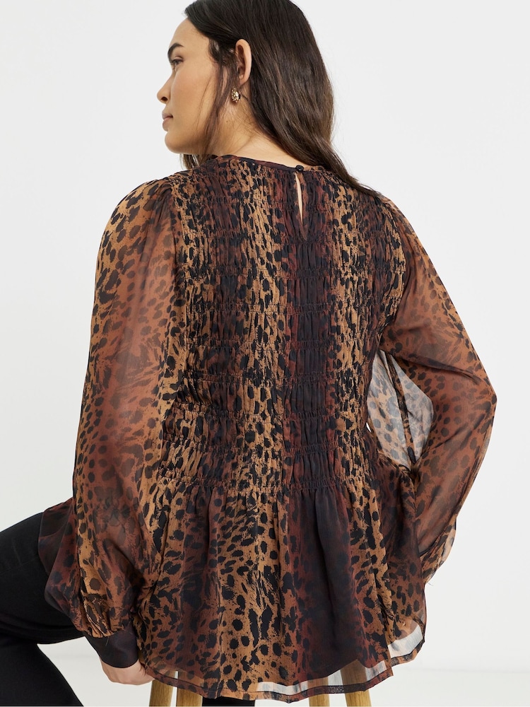 Simply Be Animal Puff Sleeve Shirred Top - Image 2 of 4 Simply Be Animal Puff Sleeve Shirred Top - Image 2 of 4