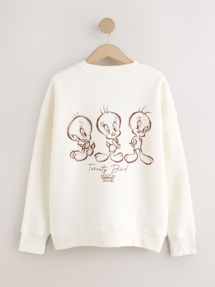 Cream Tweety Pie License Graphic Crew Neck Sweatshirt - Image 6 of 6