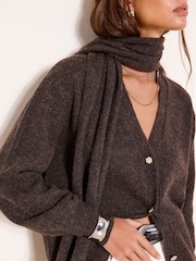Lipsy Brown Scarf Layer Knit Cardigan Containing Wool - Image 1 of 4