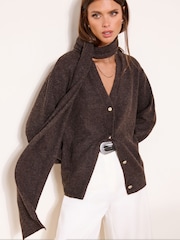 Lipsy Brown Scarf Layer Knit Cardigan Containing Wool - Image 2 of 4