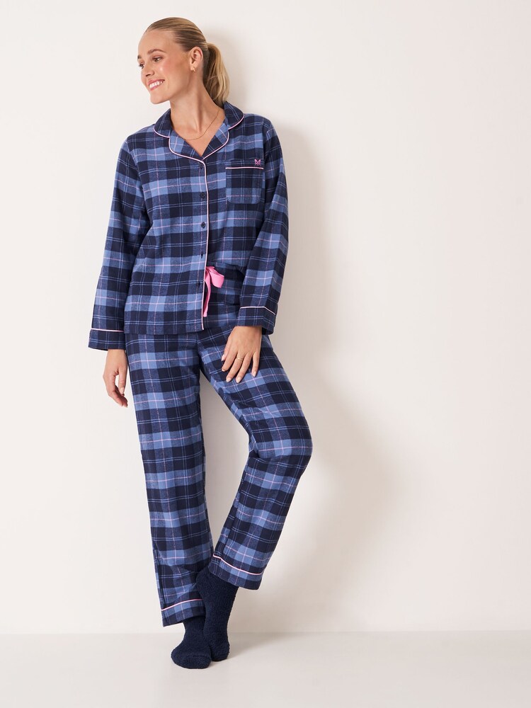 Crew Clothing Blue Cotton Flannel Pjyamas Set - Image 1 of 5 Crew Clothing Blue Cotton Flannel Pjyamas Set - Image 1 of 5