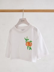 Reiss White Bertie Cotton Embroidered Cropped T-Shirt - Image 2 of 3