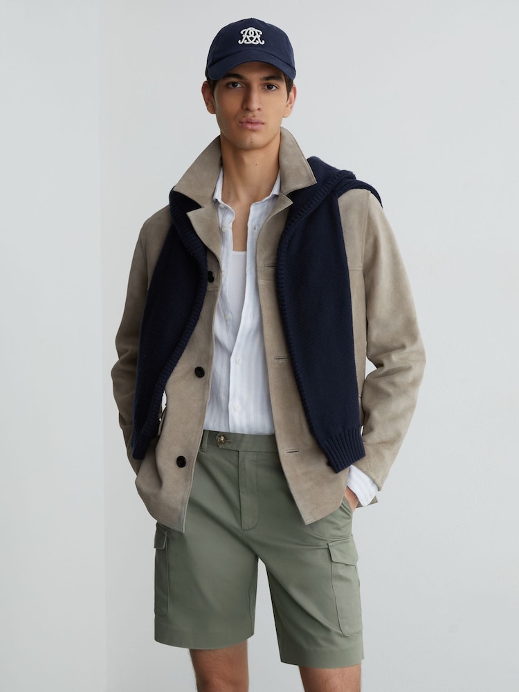 Reiss Sage Green Wicket Cargo Cotton Cargo Chino Shorts with Stretch - Image 1 of 7