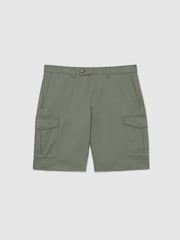 Reiss Sage Green Wicket Cargo Cotton Cargo Chino Shorts with Stretch - Image 2 of 7