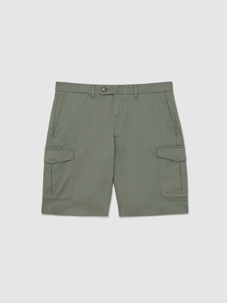 Reiss Sage Green Wicket Cargo Cotton Cargo Chino Shorts with Stretch - Image 2 of 7