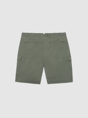 Reiss Sage Green Wicket Cargo Cotton Cargo Chino Shorts with Stretch - Image 6 of 7