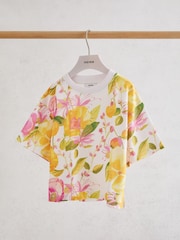 Reiss Ivory Print Bonnie Cotton Floral-Print Relaxed T-Shirt - Image 1 of 3