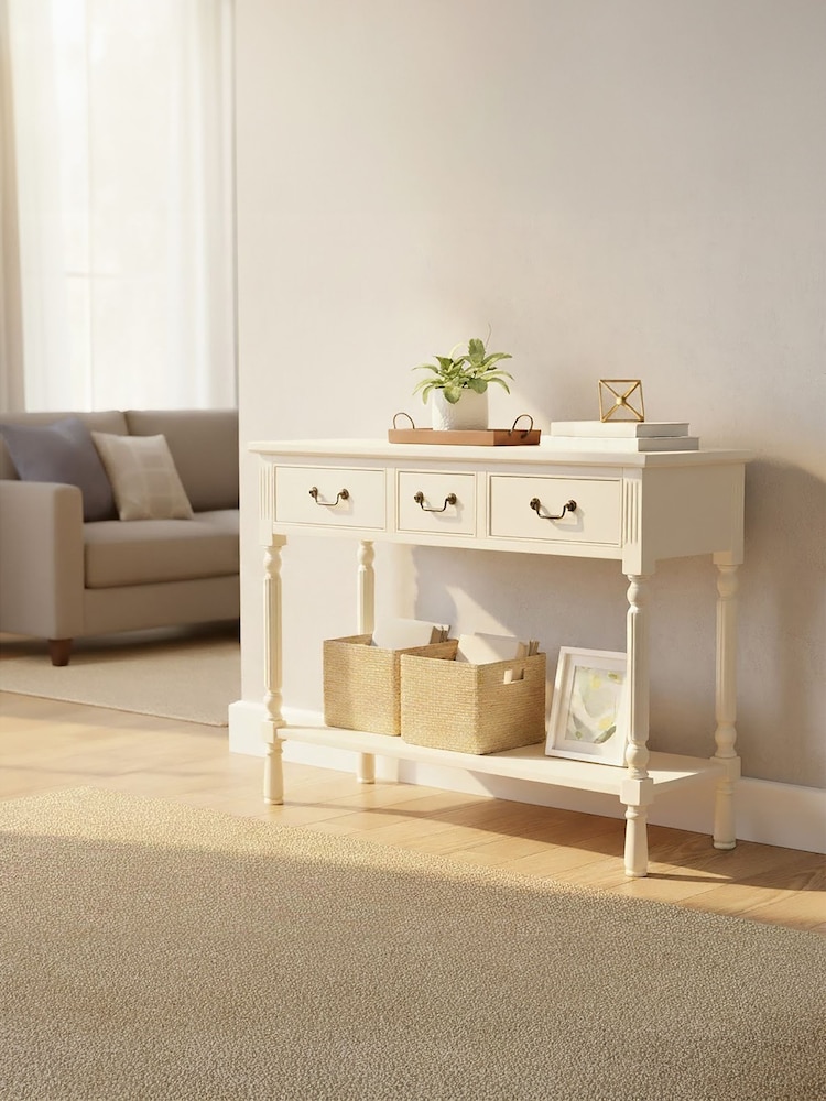 Interiors by Premier White Heritage 3 Drawer Ivory Console Table - Image 2 of 6 Interiors by Premier White Heritage 3 Drawer Ivory Console Table - Image 2 of 6