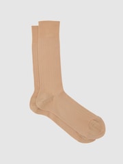 Reiss Sand Fela Cotton-Blend Ribbed Socks - Image 1 of 3