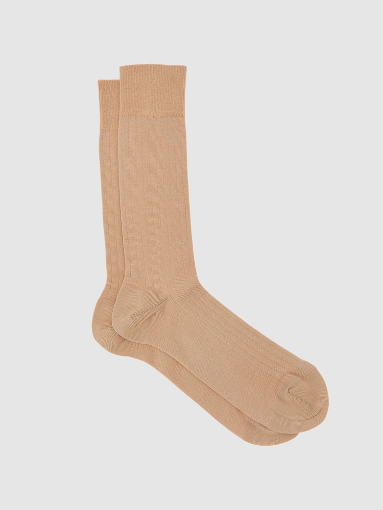Reiss Sand Fela Cotton-Blend Ribbed Socks - Image 1 of 3