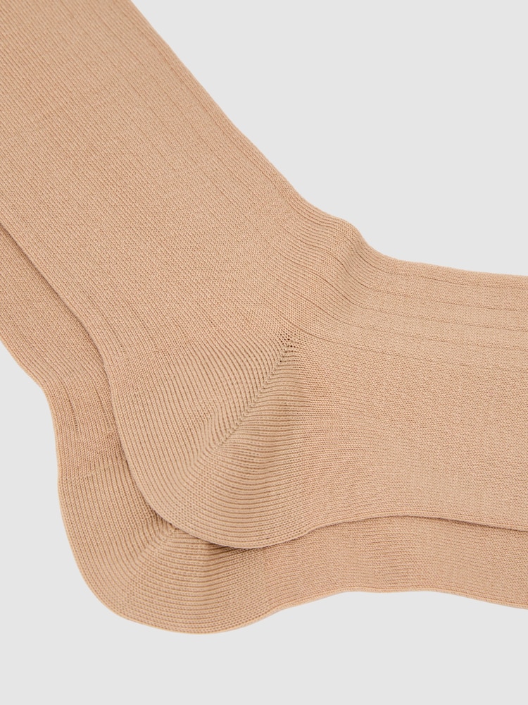 Reiss Sand Fela Cotton-Blend Ribbed Socks - Image 2 of 3