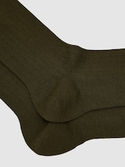 Reiss Khaki Green Fela Cotton-Blend Ribbed Socks - Image 2 of 3