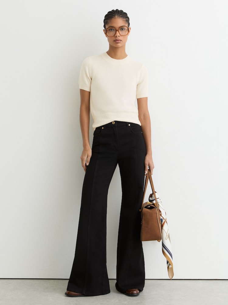 Reiss Ivory Stevie 100% Cashmere Crew Neck T-Shirt - Image 1 of 8 Reiss Ivory Stevie 100% Cashmere Crew Neck T-Shirt - Image 1 of 8